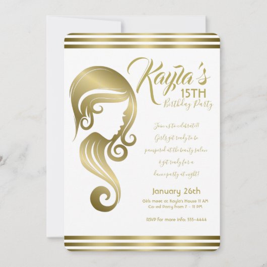 ラグジュアリーゴールドビューティーガールヘア＆メイクサロン パーティー 招待状 (正面)