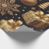 ラグジュアリーゴールドフォイルスター&オーナメントホリデーギフトWr ラッピングペーパー (角)