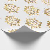 ラグジュアリーゴールドフォイルスノーフレークズパターンホリデーギフト ラッピングペーパー (角)