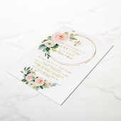 ラグジュアリーゴールドフォイルピンクフローラバプテスマ 箔招待状 (回転した状態)