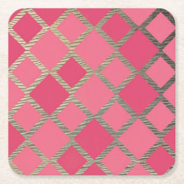 ラグジュアリーゴールドフォイルホットピンクコースターセット スクエアペーパーコースター