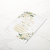 ラグジュアリーゴールドフォイルホワイトフラワーガールバプテスマ 箔招待状 (回転した状態)