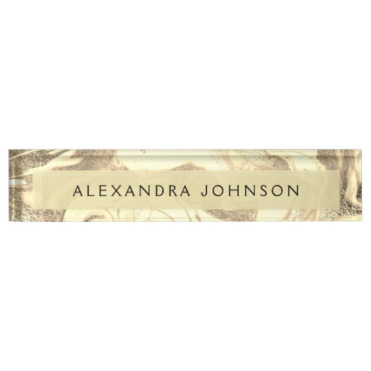 ラグジュアリーゴールドフォイルモダンマーブルスワール デスクネームプレート (正面)