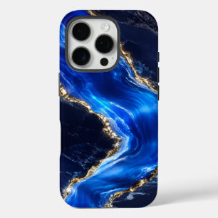ラグジュアリーサファイア大理石の川 iPhone 16 PROケース
