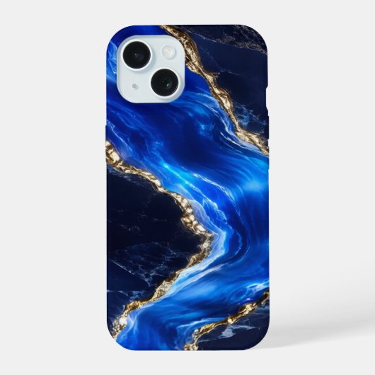 ラグジュアリーサファイア大理石の川 iPhone 15ケース (裏面)