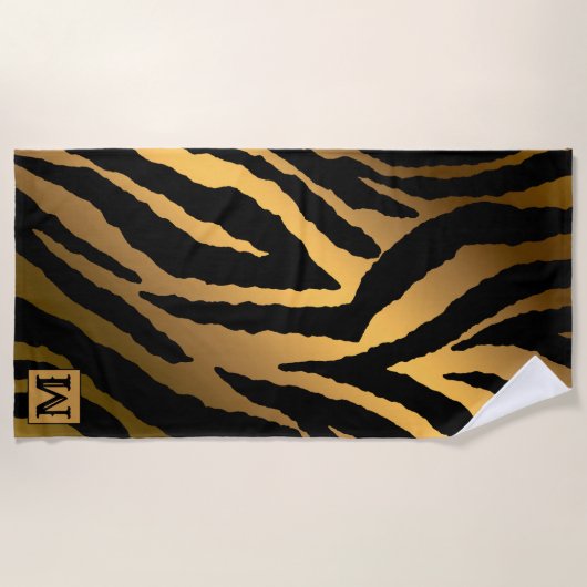 ラグジュアリーサマータイモノグラムのムタイガー金ゴールド ビーチタオル (正面)