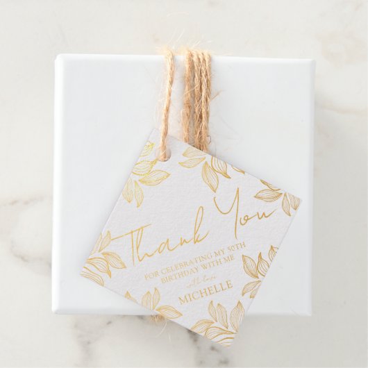 ラグジュアリーサンキュー金ゴールドタイポグラフィ&リーフ フェイバータグ (箱)