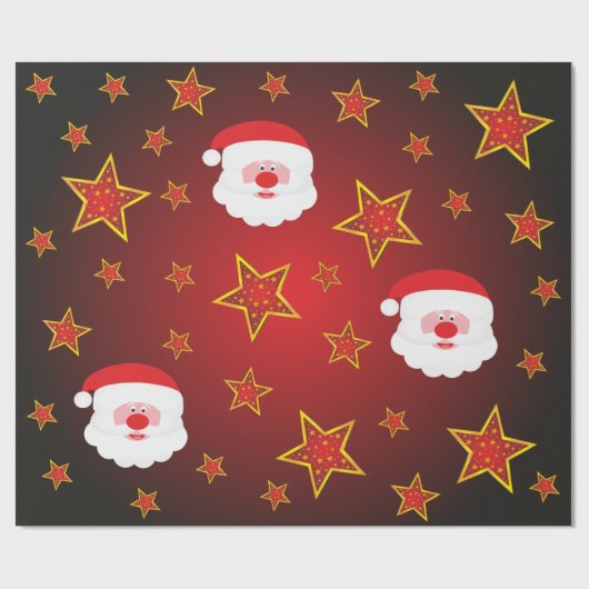 ラグジュアリーサンタクロース赤フェイク金ゴールドクリスマススターズ ラッピングペーパー (フラット)