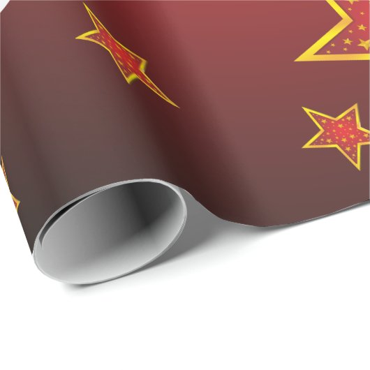 ラグジュアリーサンタクロース赤フェイク金ゴールドクリスマススターズ ラッピングペーパー (ロールコーナー)