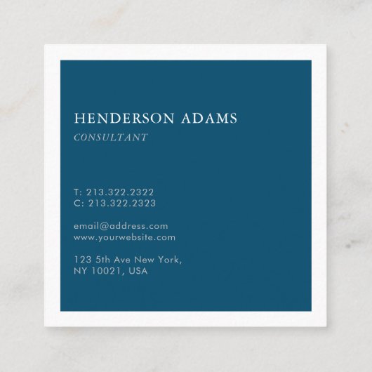 ラグジュアリーシグネチャースクリプト海ブルーとホワイト スクエア名刺 (裏面)