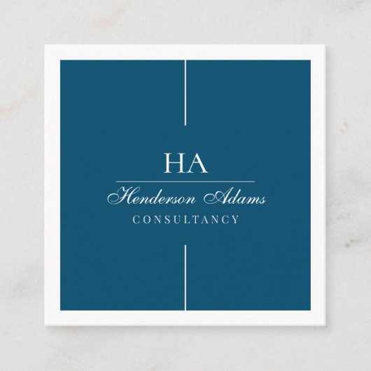 ラグジュアリーシグネチャースクリプト海ブルーとホワイト スクエア名刺 (正面)