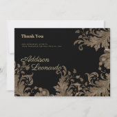 ラグジュアリーシックなブラック金ゴールドフローラレースありがとう 招待状 (正面)