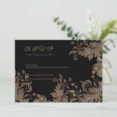 ラグジュアリーシックなブラック金ゴールドフローラレースRSVP 招待状 (スタンド正面)