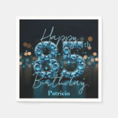 ラグジュアリーシックサファイアブルー&ブラック85誕生日 スタンダードカクテルナプキン (正面)