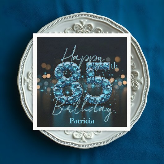 ラグジュアリーシックサファイアブルー&ブラック85誕生日 スタンダードカクテルナプキン