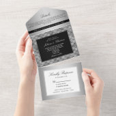 ラグジュアリーシックシルバーブラック結婚ズ オールインワン招待状 (貼ってはがせる)