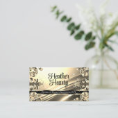 ラグジュアリーシックデラックスブラック金ゴールドゴールデングラデーション華美 名刺 (スタンド正面)