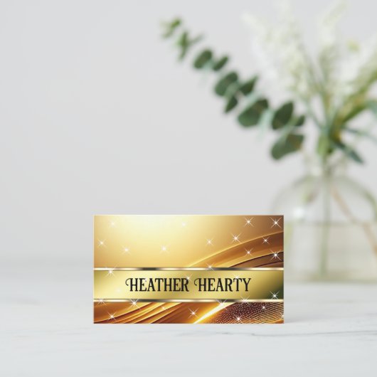 ラグジュアリーシックデラックスリキッド金ゴールドゴールデングラデーションサテン 名刺 (スタンド正面)