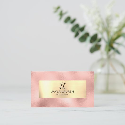 ラグジュアリーシックピンク金ゴールドモノグラム 名刺 (スタンド正面)