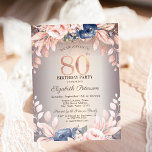 ラグジュアリーシックフローラ、ストリングライト80th誕生日 招待状<br><div class="desc">ストリングラモダンイトと花を持つシックで華エレガントやかな招待状。</div>