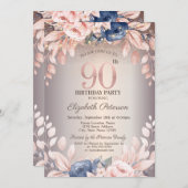 ラグジュアリーシックフローラ、ストリングライト90th誕生日 招待状 (正面/裏面)