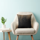 ラグジュアリーシックブラック金ゴールドスパークリーグリッターフリンジ クッション (椅子)