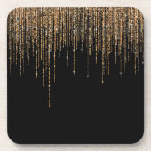 ラグジュアリーシックブラック金ゴールドスパークリーグリッターフリンジ コースター (正面)
