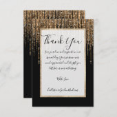 ラグジュアリーシックブラック金ゴールドスパークリーグリッターフリンジ サンキューカード (正面/裏面)