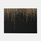 ラグジュアリーシックブラック金ゴールドスパークリーグリッターフリンジ ドアマット (正面)