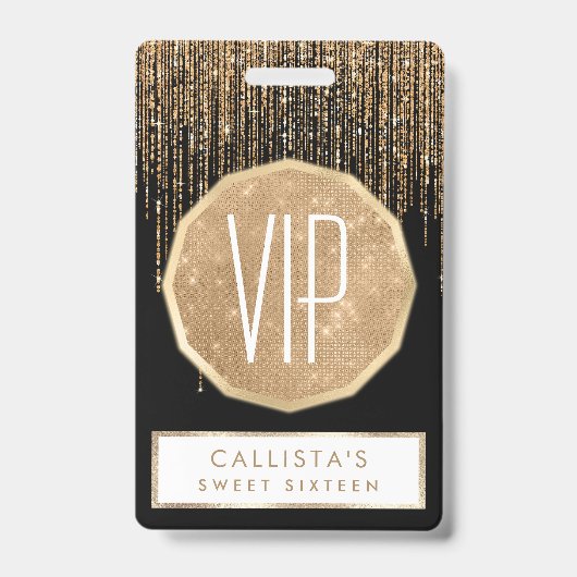 ラグジュアリーシックブラック金ゴールドスパークリーグリッターフリンジ バッジ (Front)