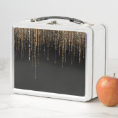 ラグジュアリーシックブラック金ゴールドスパークリーグリッターフリンジ メタルランチボックス (インサイチュ)