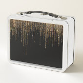 ラグジュアリーシックブラック金ゴールドスパークリーグリッターフリンジ メタルランチボックス (裏面)