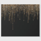 ラグジュアリーシックブラック金ゴールドスパークリーグリッターフリンジ ラッピングペーパー (フラット)