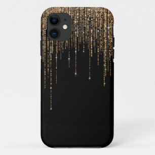 ラグジュアリーシックブラック金ゴールドスパークリーグリッターフリンジ iPhone 11 ケース