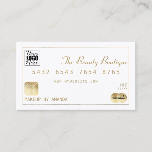 ラグジュアリーシックホワイト金ゴールドラグジュアリークレジットカードロゴ 名刺 (正面)