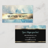 ラグジュアリーシック三角形パターン金ゴールドティール(緑がかった色)ブルーグラデーション 名刺 (正面/裏面)