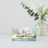 ラグジュアリーシック三角形パターン金ゴールドティール(緑がかった色)ブルーグラデーション 名刺 (スタンド正面)