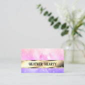 ラグジュアリーシック三角形パターン金ゴールドパープルグラデーション 名刺 (スタンド正面)