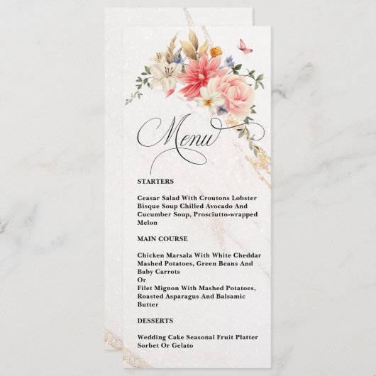 ラグジュアリーシック書道ピンク結婚フローラ メニュー (正面/裏面)