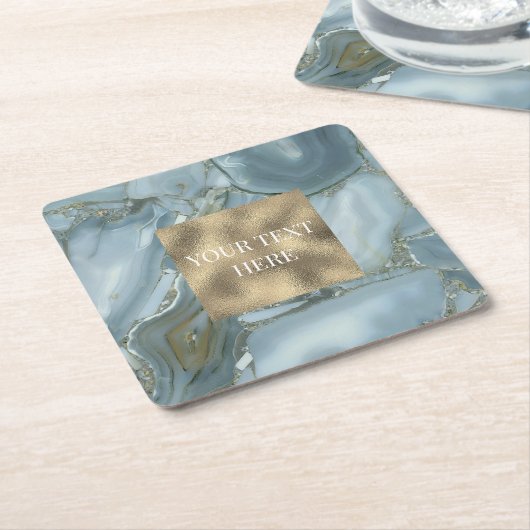 ラグジュアリーシック金ゴールドグリッター大理石 スクエアペーパーコースター (アングル)