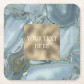 ラグジュアリーシック金ゴールドグリッター大理石 スクエアペーパーコースター (正面)