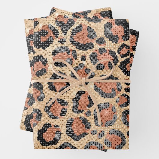 ラグジュアリーシック金ゴールドブラックブラウンレオパードアニマルプリント ラッピングペーパーシート (インサイチュ)