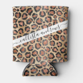 ラグジュアリーシック金ゴールドブラックブラウンレオパードアニマルプリント 缶クーラー (正面)