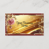 ラグジュアリーシック金ゴールドワインレッドローズフラワーグラデーション華美 名刺 (正面)