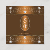 ラグジュアリーシナモンブラウンオレンジオーナメントモノグラム スクエア名刺 (正面)