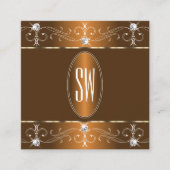 ラグジュアリーシナモンブラウン華美オーナメントイニシャル スクエア名刺 (正面)