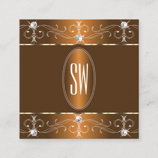 ラグジュアリーシナモンブラウン華美オーナメントイニシャル スクエア名刺 (正面)