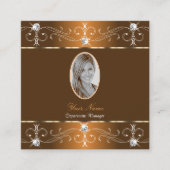 ラグジュアリーシナモン華美ブラウンオーナメントと写真 スクエア名刺 (正面)