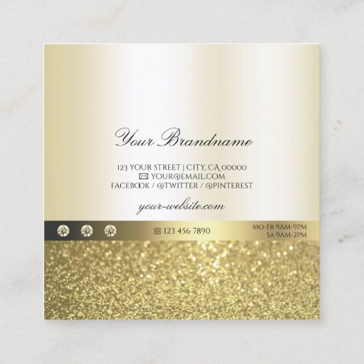 ラグジュアリーシメリー金ゴールド発光グリッターのロゴエレガント スクエア名刺 (裏面)