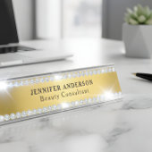 ラグジュアリーシャイニー金ゴールドとグリッターダイヤモンド デスクネームプレート